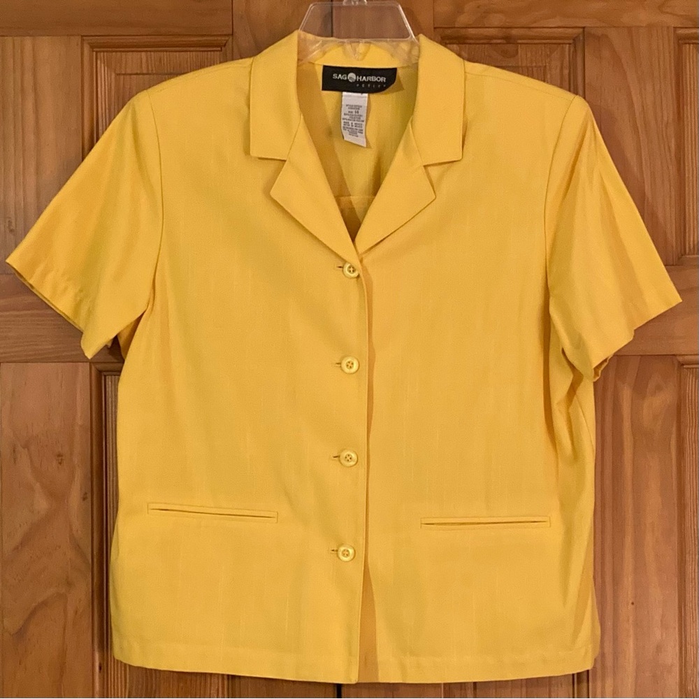 NWOT Sag Harbor Petite Vintage 90s Top Short Sleeve Blouse Blazer Yellow Sz 14P